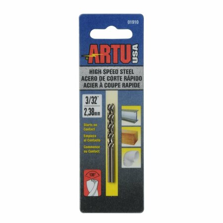 ARTU Drill Bit, Steel, High Speed, 3/32", 2 pcs. 01910